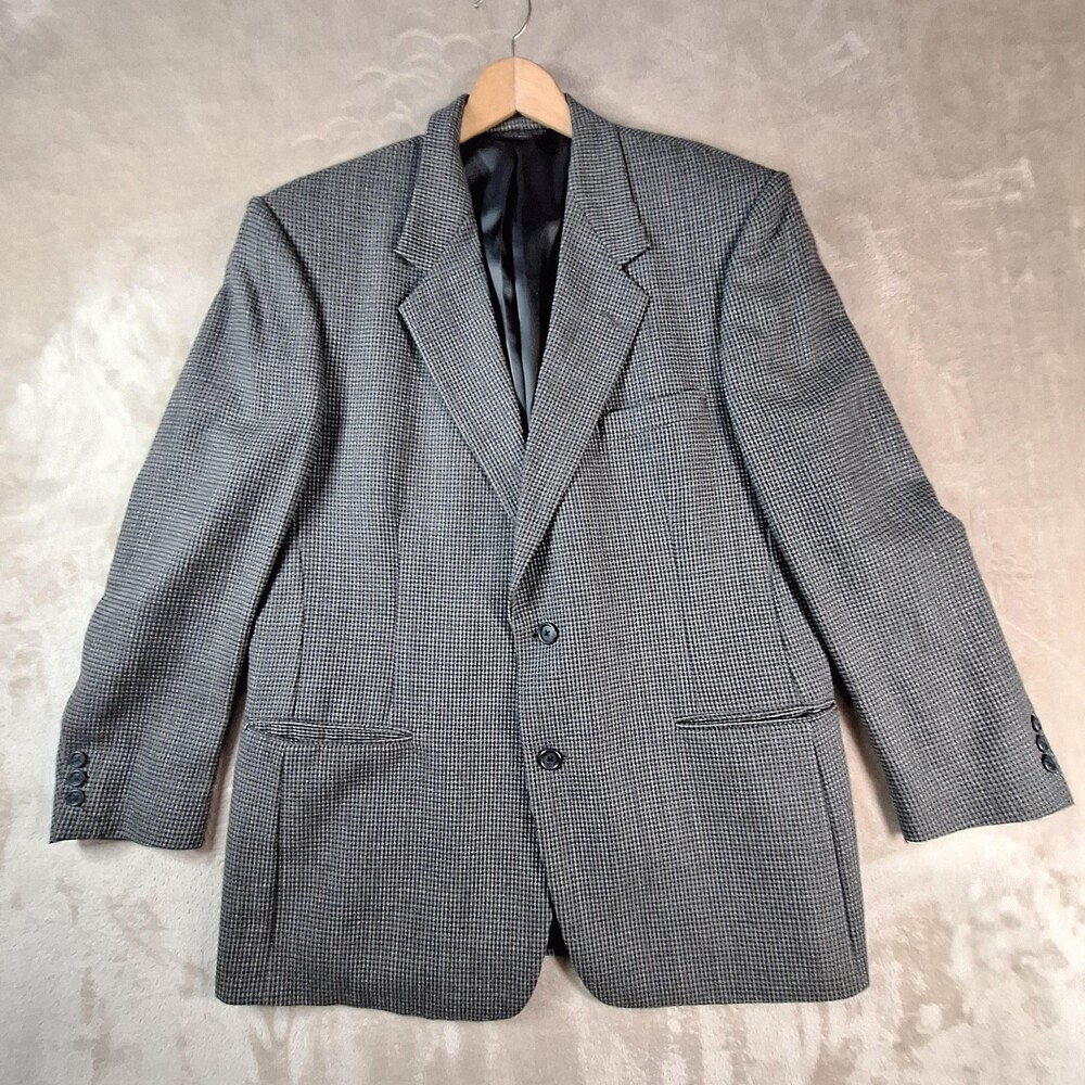 Nino Cerruti Rue Royale Blazer Mens 44R Houndstooth Wool Ventless Two Button